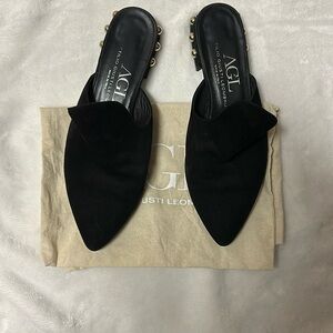 AGL Black Suede Mules with silver studs around heel size 37.5